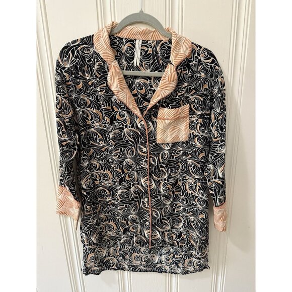 Anthropologie Mix Print Pajama Top XXS Black women’s button up - Picture 5 of 12
